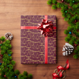 Geometrisch patroon met gouden kerstboom cadeaupapier