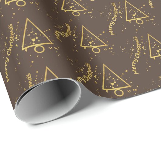 Geometrisch patroon met gouden kerstboom cadeaupapier (Rol Hoek)