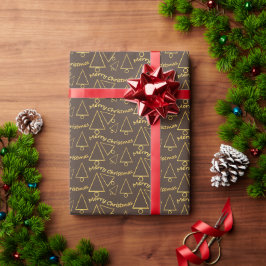 Geometrisch patroon met gouden kerstboom cadeaupapier