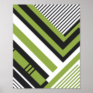 Geometrisch patroon met groene en zwarte strepen poster