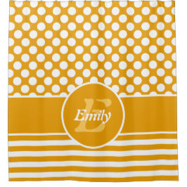 Geometrisch patroon met Happy Yellow & White-naam Douchegordijn