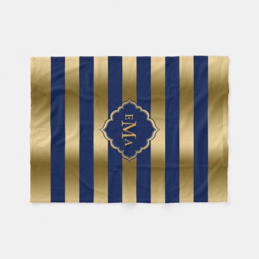 Geometrisch patroon met monogolf en blauwe strepen fleece deken (Voorkant (Horizontaal))