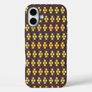 Geometrisch patroon met oranje en blauwe zeshoeken iPhone 16 plus hoesje