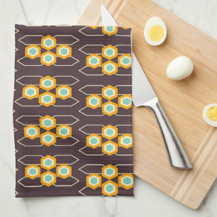 Geometrisch patroon met oranje en blauwe zeshoeken theedoek