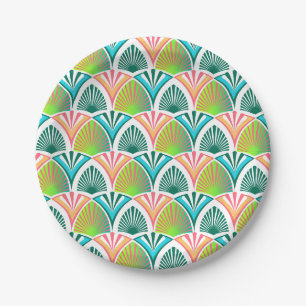 Geometrisch patroon met palmbladeren en -bloemen papieren bordje
