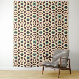 Geometrisch patroon met sterfiguren in bruin en t wandkleed
