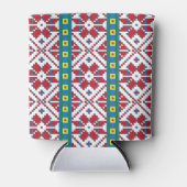 Geometrisch patroon met trale rode, blauwe en witt blikjeskoeler (Voorkant)