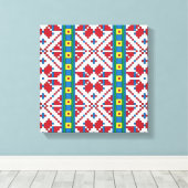 Geometrisch patroon met trale rode, blauwe en witt canvas afdruk (Insitu (Houten vloer))