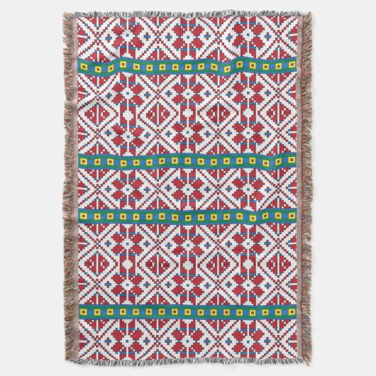 Geometrisch patroon met trale rode, blauwe en witt deken (Voorkant Verticaal)