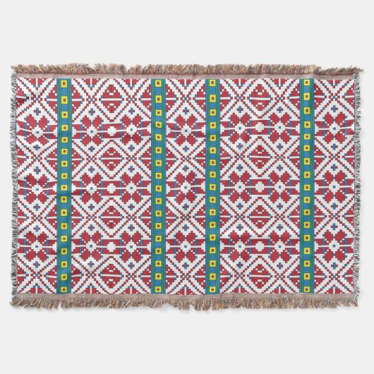 Geometrisch patroon met trale rode, blauwe en witt deken (Voorkant)