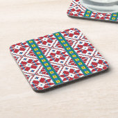 Geometrisch patroon met trale rode, blauwe en witt drankjes onderzetter (Linkerzijde)