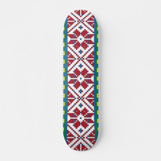 Geometrisch patroon met trale rode, blauwe en witt persoonlijk skateboard (Voorkant)
