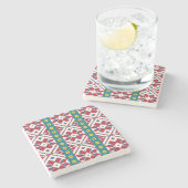 Geometrisch patroon met trale rode, blauwe en witt stenen onderzetter (Zijkant)