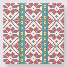 Geometrisch patroon met trale rode, blauwe en witt stenen onderzetter