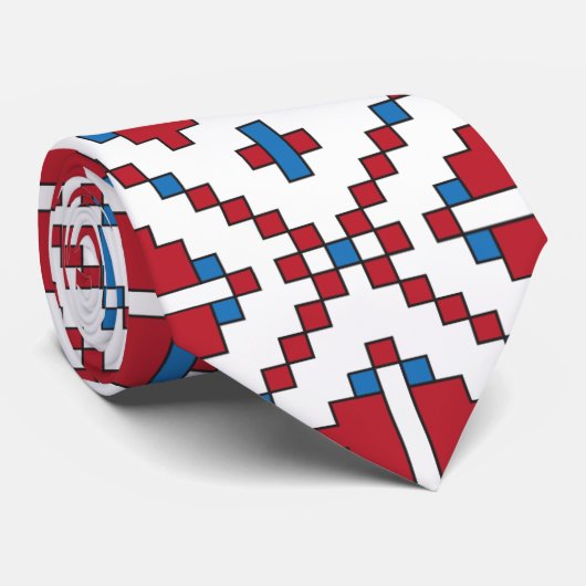 Geometrisch patroon met trale rode, blauwe en witt stropdas (Opgerold)