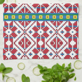 Geometrisch patroon met trale rode, blauwe en witt theedoek (Gevouwen)