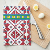 Geometrisch patroon met trale rode, blauwe en witt theedoek (Quarter Fold)