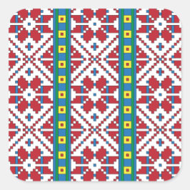 Geometrisch patroon met trale rode, blauwe en witt vierkante sticker