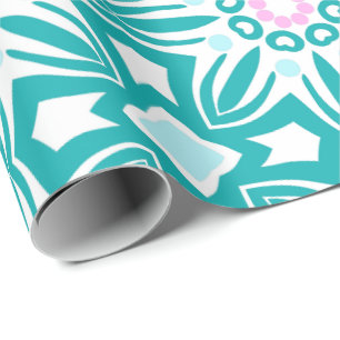 Geometrisch patroon met turquoise, witte en roze m cadeaupapier