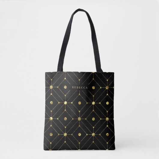 Geometrisch patroon met zwart en goud tote bag (Voorkant)