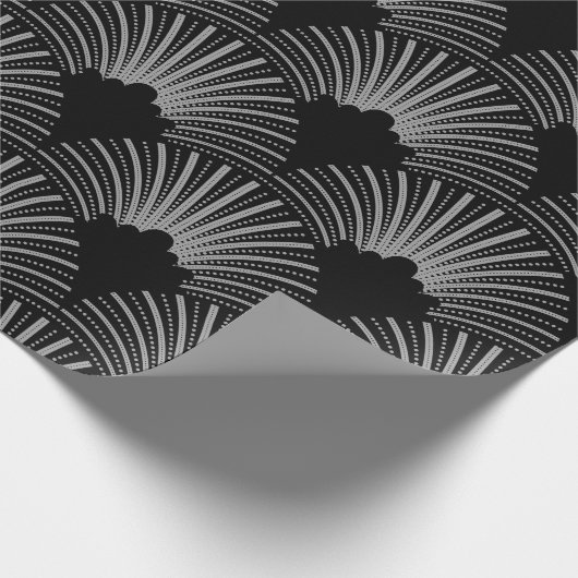 Geometrisch patroon met zwart en grijs kunstdeco cadeaupapier (Hoek)