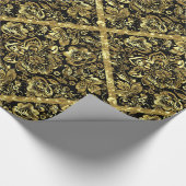 Geometrisch patroon met zwarte en goudfloral Damas Cadeaupapier (Hoek)