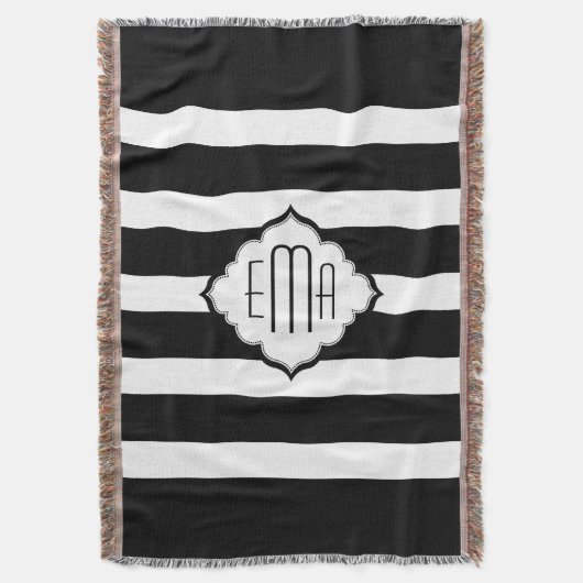 Geometrisch patroon met zwarte en witte strepen deken (Voorkant Verticaal)