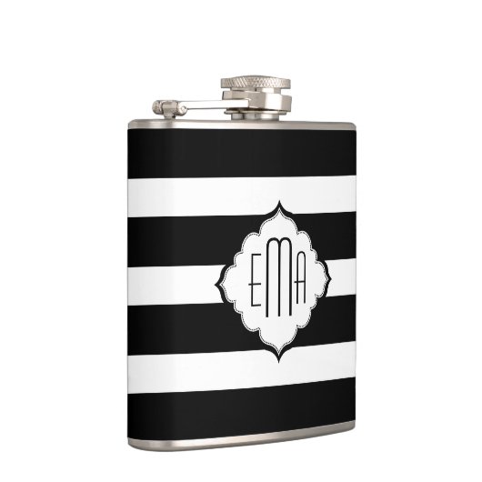 Geometrisch patroon met zwarte en witte strepen heupfles (Rechts)