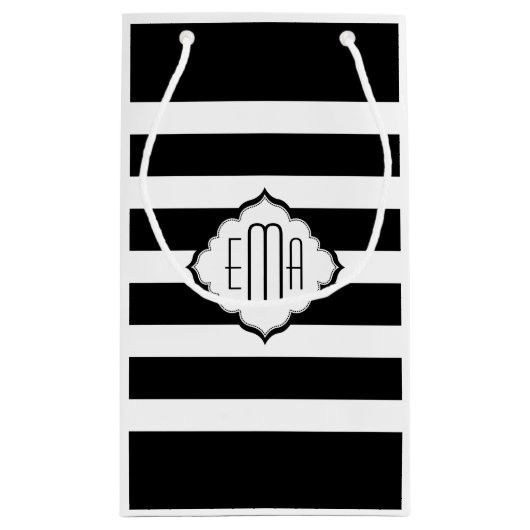 Geometrisch patroon met zwarte en witte strepen klein cadeauzakje (Achterkant)