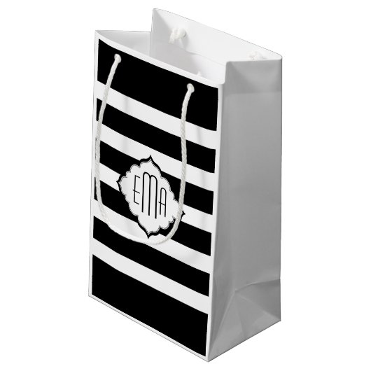 Geometrisch patroon met zwarte en witte strepen klein cadeauzakje (Achterkant Gekanteld)