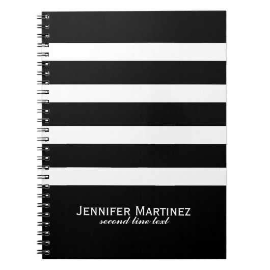 Geometrisch patroon met zwarte en witte strepen notitieboek (Voorkant)