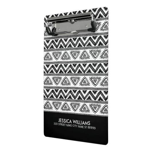 Geometrisch patroon met zwarte en witte tribale mini klembord (Angled2)