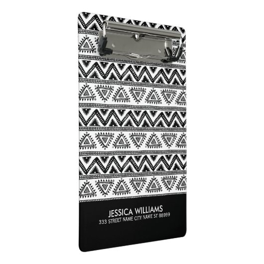 Geometrisch patroon met zwarte en witte tribale mini klembord (Schuin)