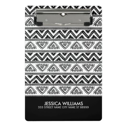 Geometrisch patroon met zwarte en witte tribale mini klembord (Voorkant)