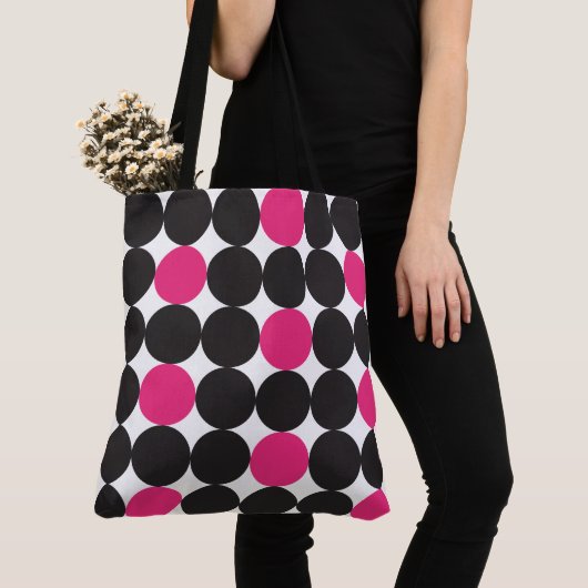 Geometrisch patroon met zwarte Stippen Tote Bag (Dichtbij)