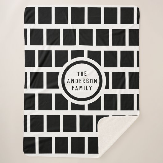 Geometrisch Patroon Modern Black en White Sherpa B Deken (Voorkant)