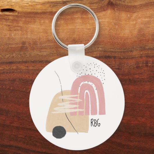 Geometrisch Patroon Modern Design Monogram Sleutelhanger (Voorkant)