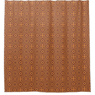 Geometrisch patroon oranje en bruine retro-tegels douchegordijn