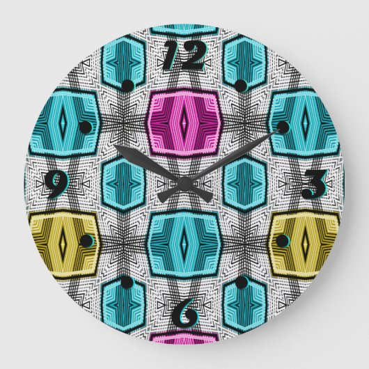 Geometrisch patroon retro jaren zestig grote klok (Voorkant)