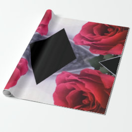 Geometrisch patroon rode rozen en zwarte diamanten cadeaupapier