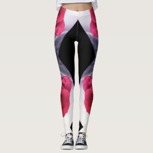 Geometrisch patroon rode rozen en zwarte diamanten leggings