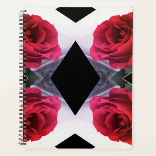 Geometrisch patroon rode rozen en zwarte diamanten planner (Voorkant)