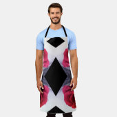 Geometrisch patroon rode rozen en zwarte diamanten schort (Gedragen)