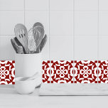 Geometrisch patroon rood en wit tegeltje<br><div class="desc">Deze rood-witte keramische tegel heeft een modern geometrisch liefdeshartpatroon. Geweldig voor keukens,  badkamers en open haarden.</div>