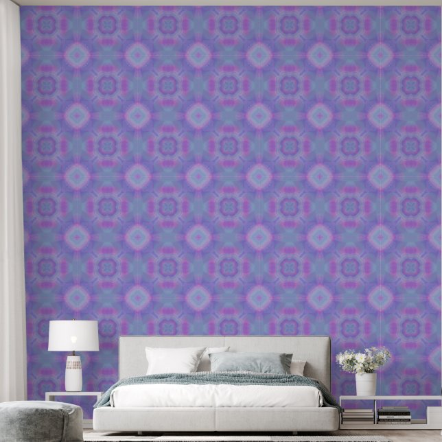 Geometrisch Patroon Roze Paarse en Aqua Waterverf Behang (Slaapkamer)