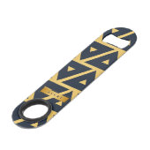 Geometrisch patroon van aangepast blauw goud speed flessenopener (Voorkant Gekanteld)