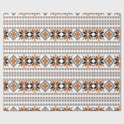 Geometrisch patroon van bruine en witte tribben cadeaupapier (Vlak)