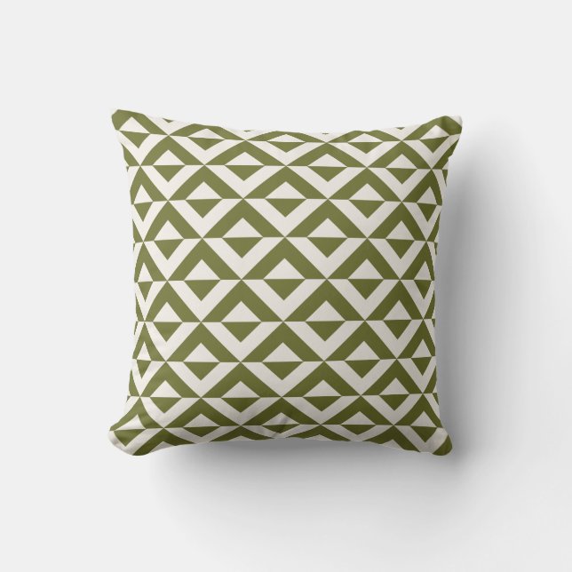 Geometrisch patroon van de driehoek Olive Green en Kussen (Voorkant)