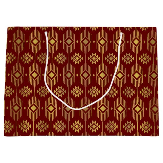 Geometrisch patroon van de rode en goudetnisch ikk groot cadeauzakje (Voorkant)