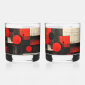Geometrisch patroon van de rode zwarte crème whisky glas (Voorkant)